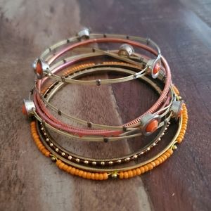 Orange, Silver Tone & Gold Tone Bangle Bracelets (7)